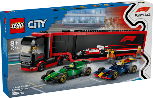 LEGO City F1 lastbil med RB20 och AMR24 F1 bilar 60445