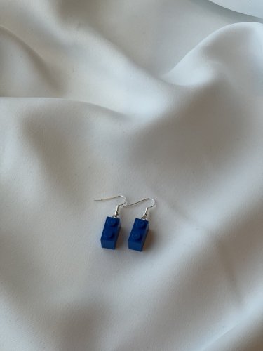 Örhängen 1x2 Mörkblå med silver krok S015